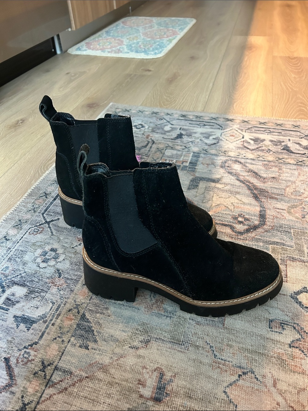Dolce Vita Black Suede Chelsea Booties with Lug Sole